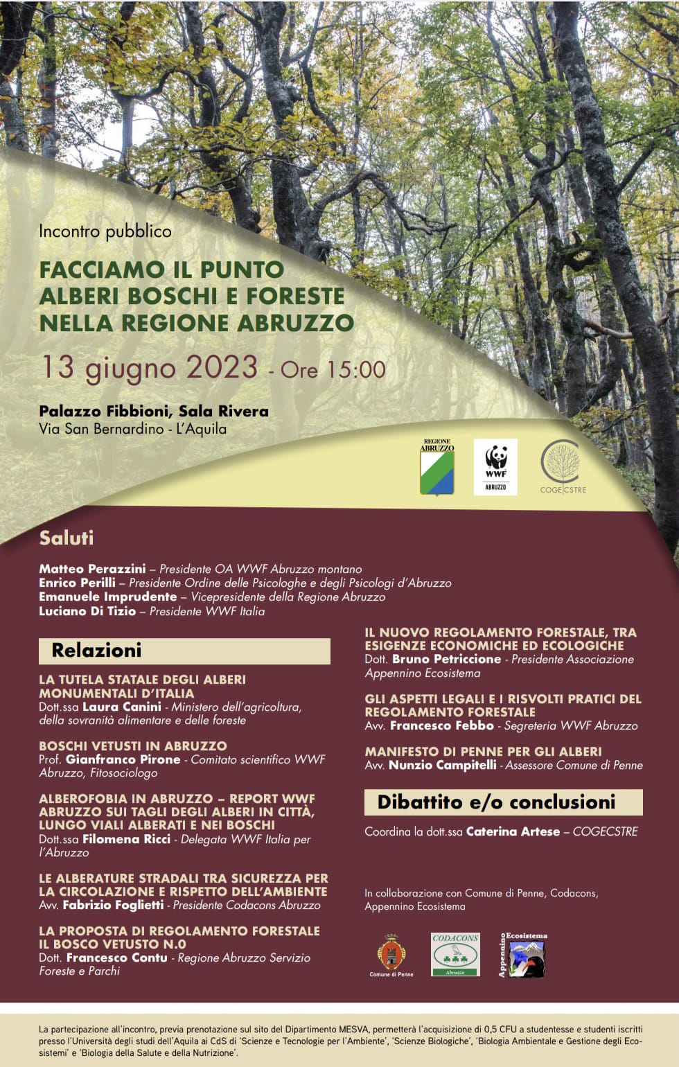 Alberi in Abruzzo, convegno organizzato dal WWF Abruzzo e dalla Cooperativa Cogecstre