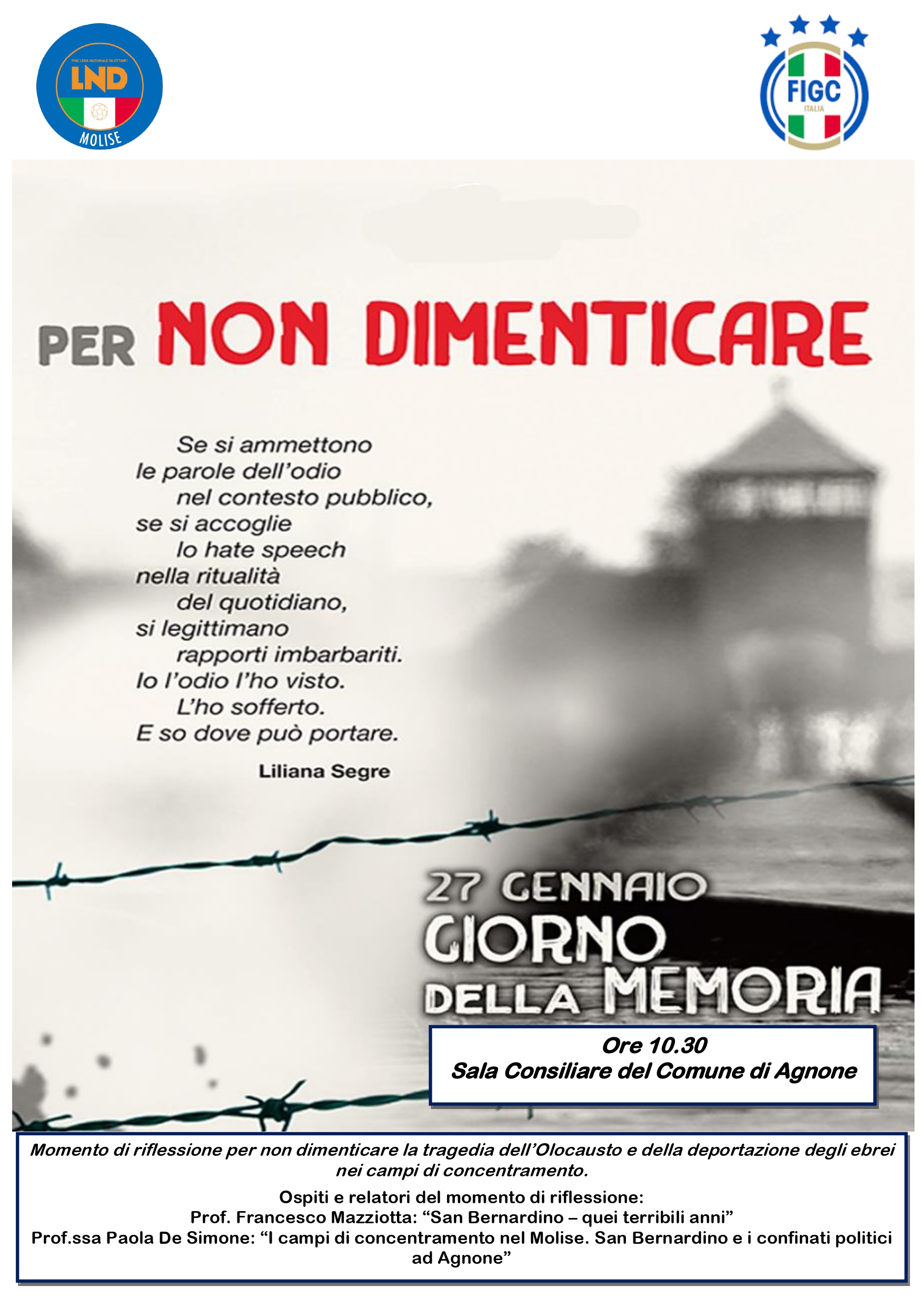 Lega Nazionale Dilettanti ad Agnone per la Giornata Internazionale della Memoria