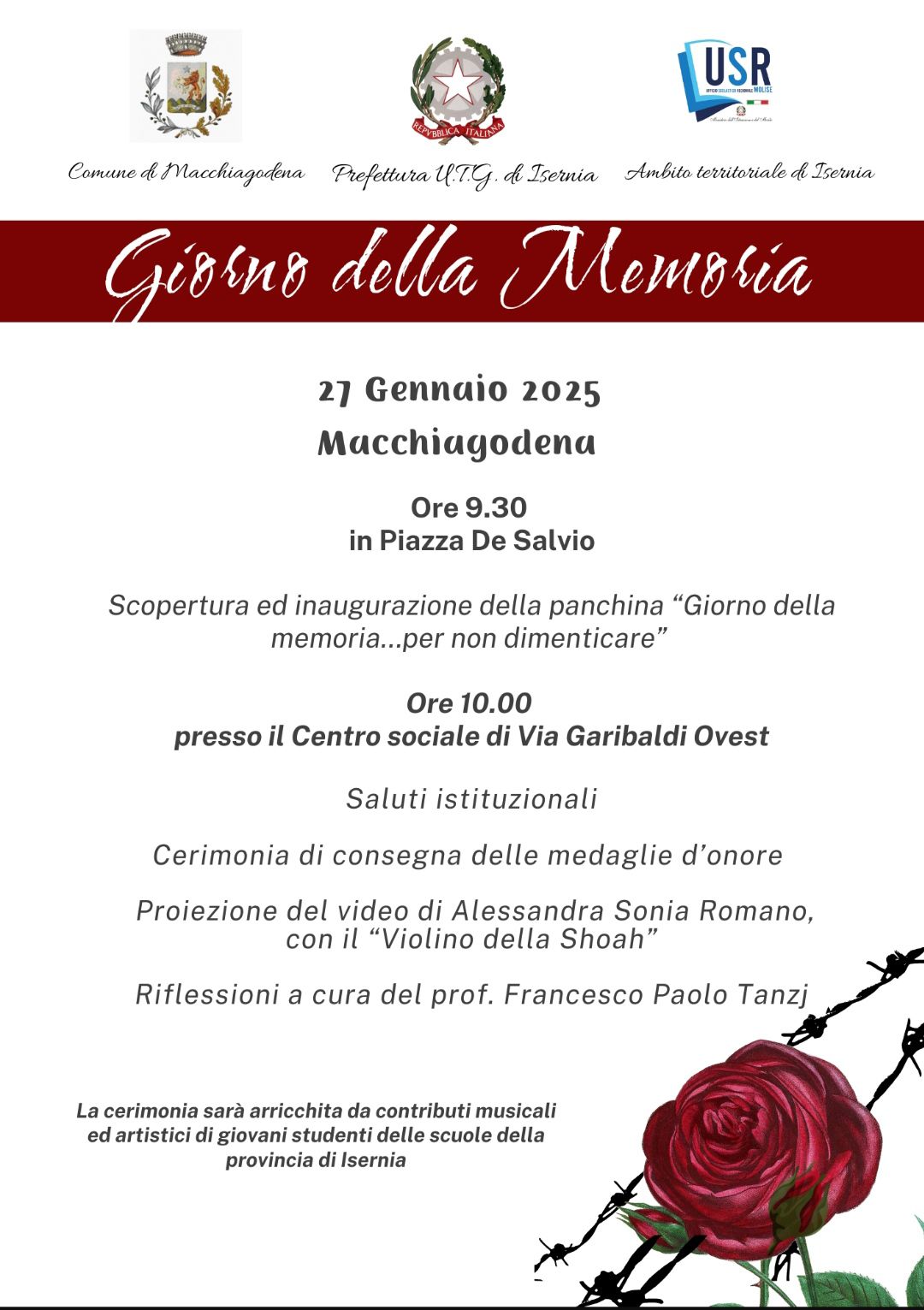 Giornata della Memoria, solenne celebrazione a Macchiagodena: 27 gennaio